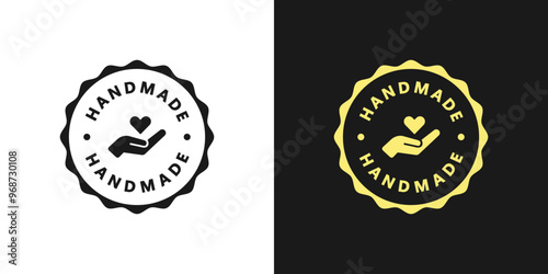 Set of handmade emblem linear icons. Hand in circle with text. Flat vector illustration.