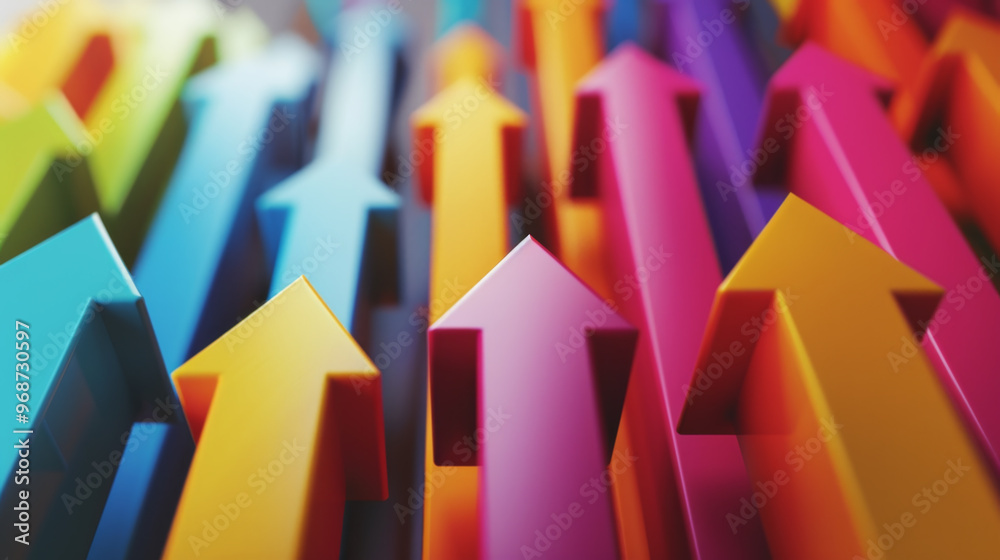 Fototapeta premium Colorful arrows pointing upward, symbolizing progress and direction