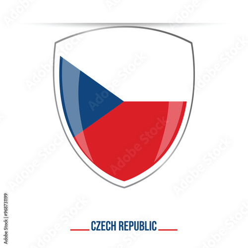 Czech republic shield glossy shiny 3d official flag vector illustration isolated on white background. National day 28th October celebration badge circle round shape, accurate colors, national flag