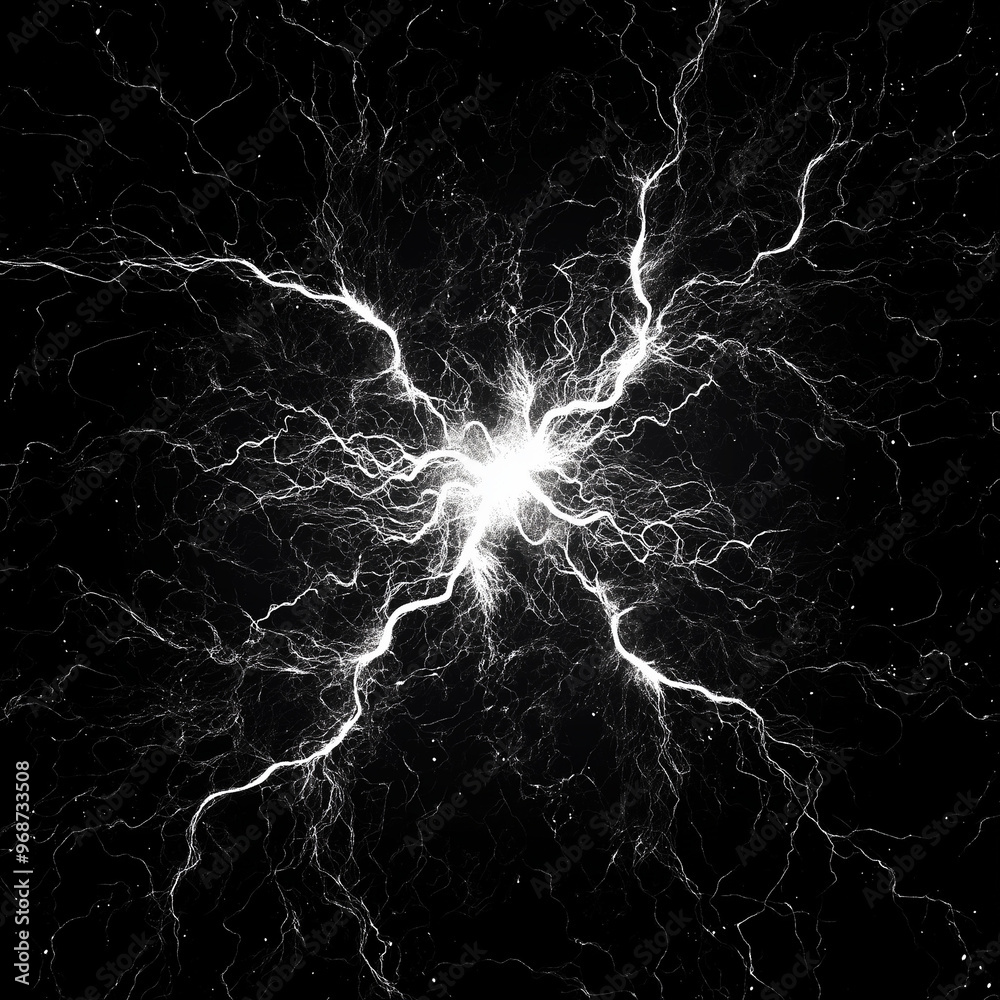 Obraz premium White Electric Lightning Burst on Black Background