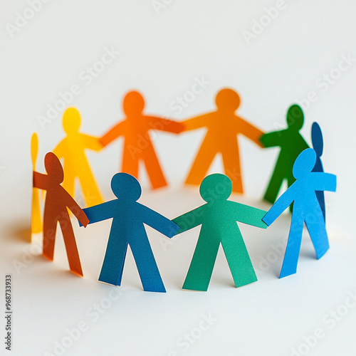 A group of paper people coming together Concept for teamwork