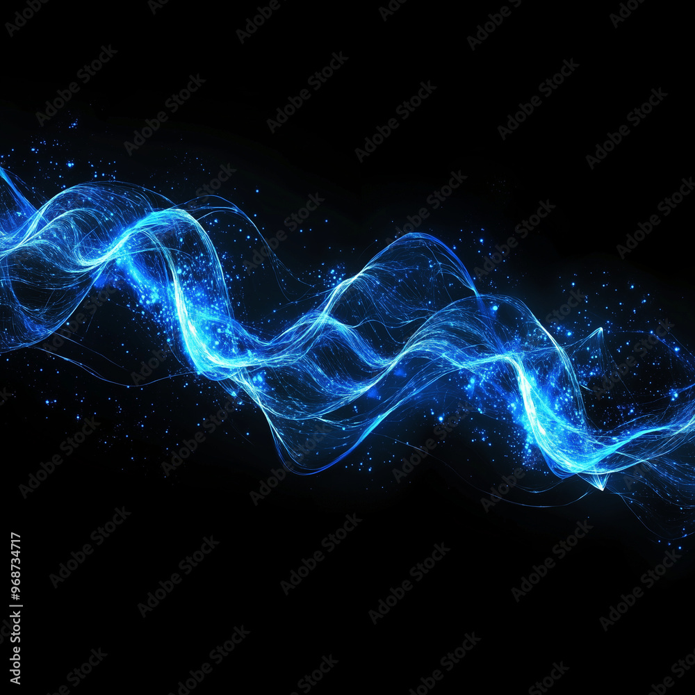 Fototapeta premium Sparkling Blue Energy Waves with Particles