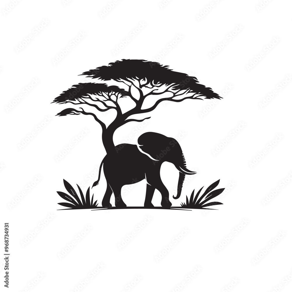 Fototapeta Elephant vector silhouette. Elephant black silhouette. Elephant logo, icon black and white.