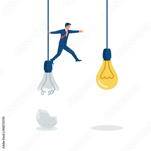 Business transformation concept. Improvement and adaptation. New idea. Collapse of the old idea and the beginning of the new. Change management. Vector illustration flat design.