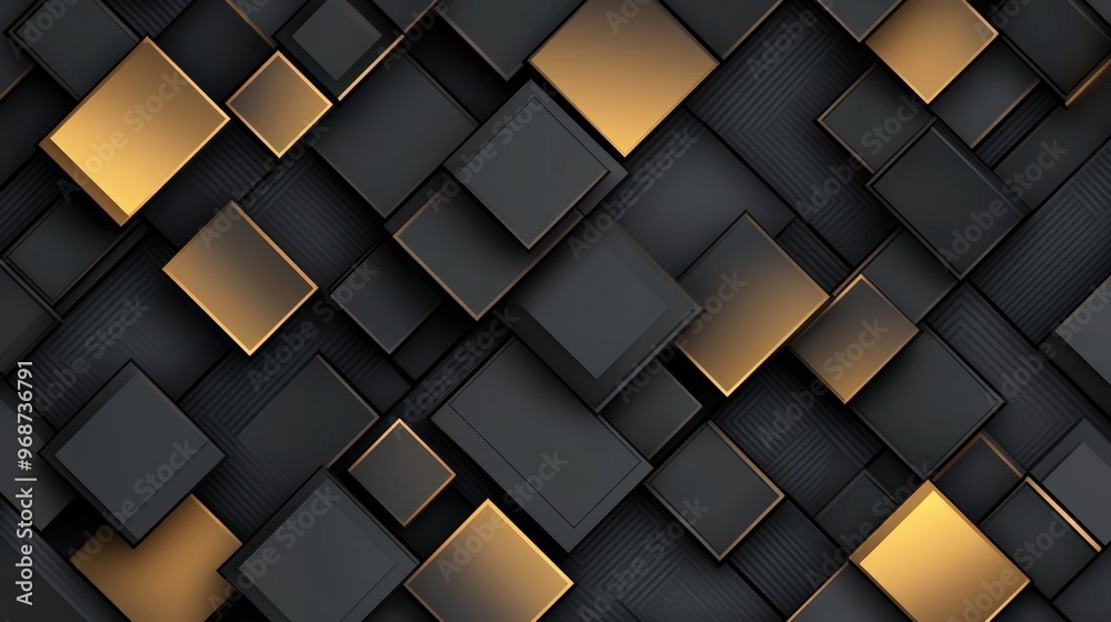 Fototapeta premium Abstract Geometric Pattern with Black and Gold Squares