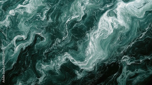 Abstract marble background with deep green tones and subtle white veins flowing diagonally. No people. No logo. photo