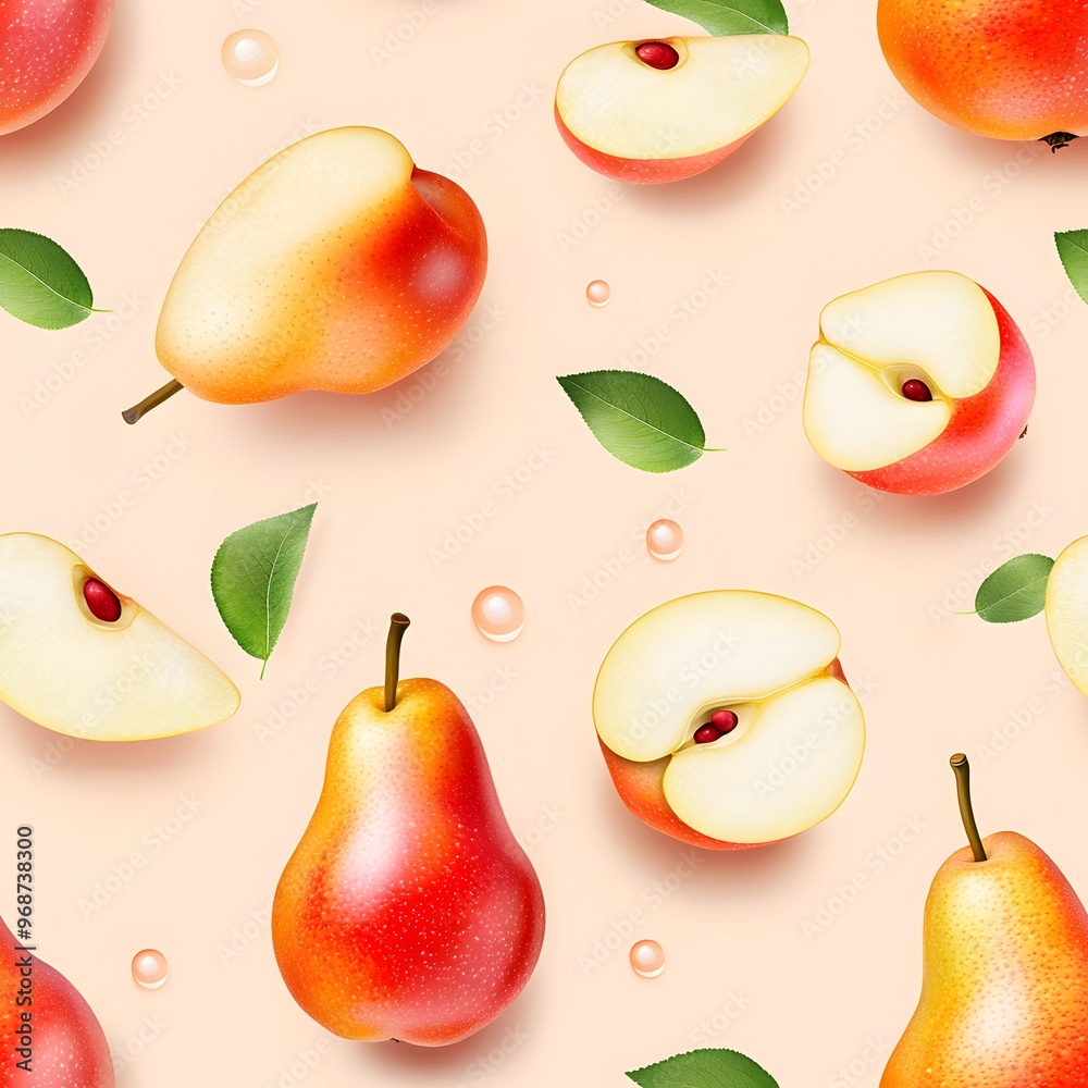 A vibrant pattern featuring pears and apple slices, showcasing a fresh, fruity design perfect for food-themed projects. A vibrant pattern featuring pears and apple slices, showcasing a fresh, fruity design perfect for food-themed projects.