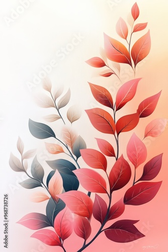Watercolor-style illustration of red and pink leaves on a branch