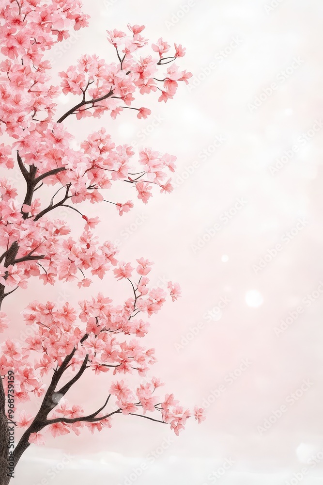 Delicate Pink Cherry Blossoms Branch with Soft Background Delicate Pink Cherry Blossoms Branch with Soft Background
