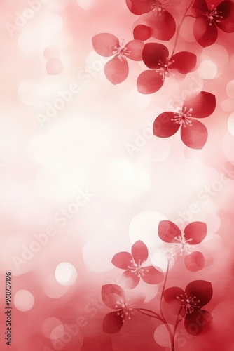 Abstract Floral Background with Red Flowers and Bokeh Lights
