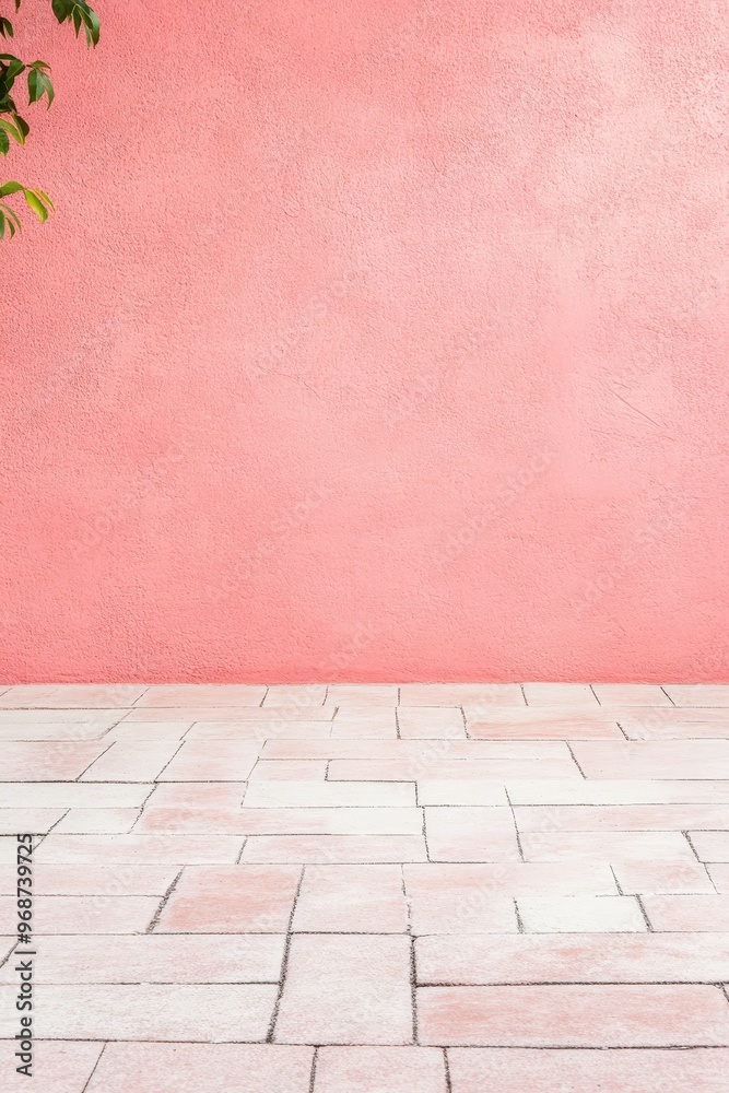Fototapeta premium Pink Wall and White Tile Floor Background