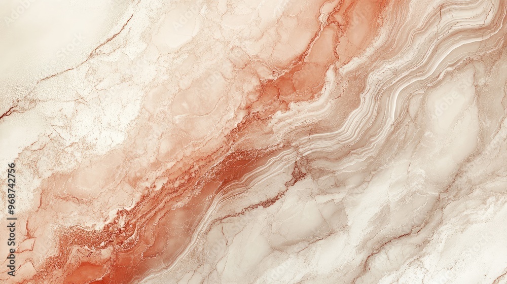 Obraz premium Soft coral and beige marble pattern with flowing streaks and natural veining, creating a warm background. No people. No logo.