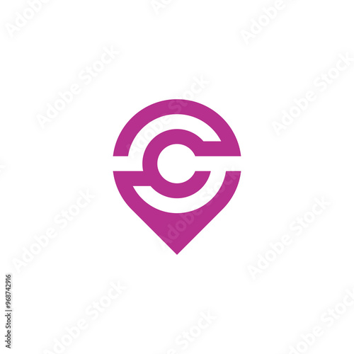 Pin Location Letter C logo design vector template