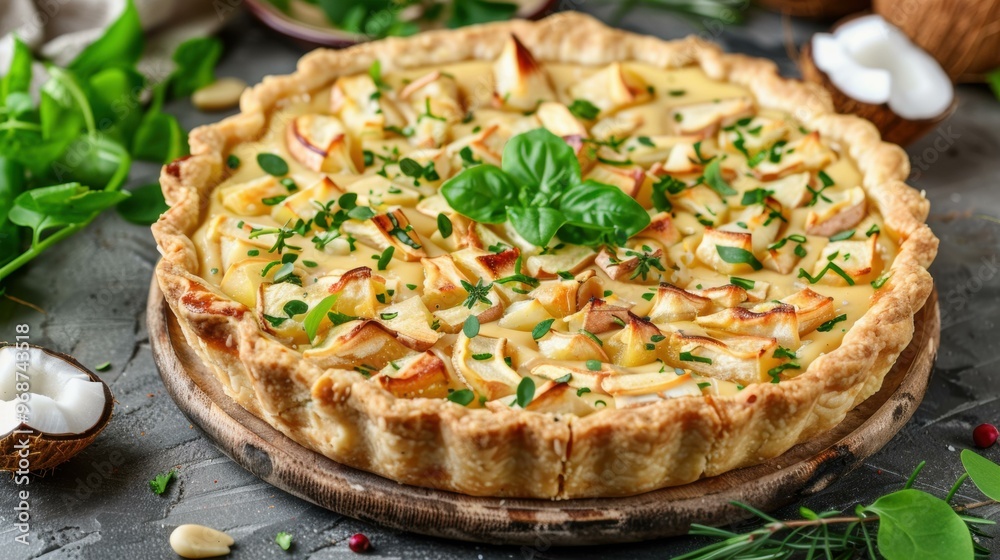 A delicious pastry filled with fruit and topped with fresh herbs. AI. A delicious pastry filled with fruit and topped with fresh herbs. AI.