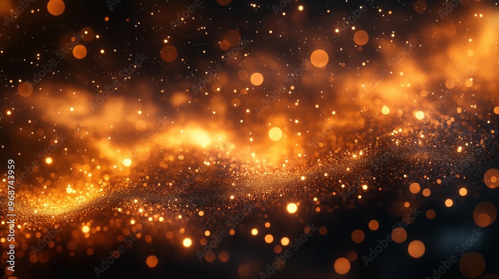  Abstract golden bokeh lights sparkling against a dark background, creating a festive and magical atmosphere perfect for holiday celebrations and elegant designs