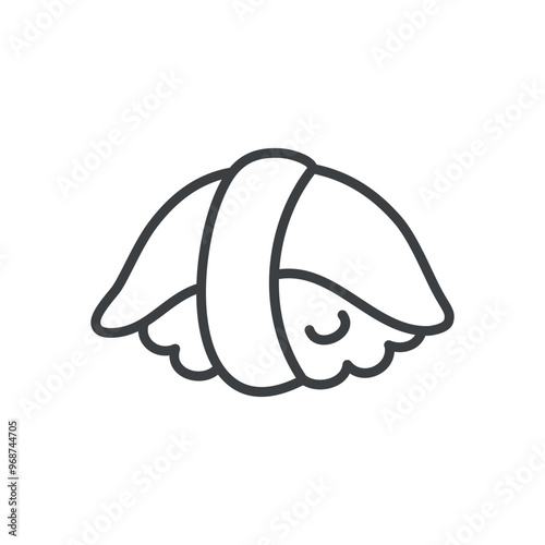 Cute sushi icon. Hand drawn monochrome illustration of a salmon sushi nigiri isolated on a white background. Kawaii sticker. Vector 10 EPS.
