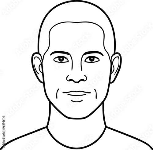 Adult man face and head (without hair), eyes open. Blank male head template for medical infographic clipart vector illustration on black and white.