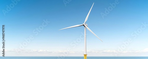 Offshore wind turbines in calm sea with clear horizon, gentle waves, marine renewable energy, sustainable innovation, green technology ocean farm photo