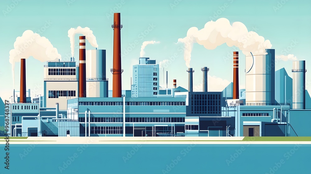Obraz premium Industrial Complex with Tall Chimneys and Smoke
