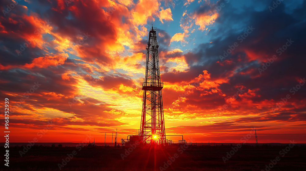 Oil Rig Silhouette at Sunset with Dramatic Sky Oil Rig Silhouette at Sunset with Dramatic Sky