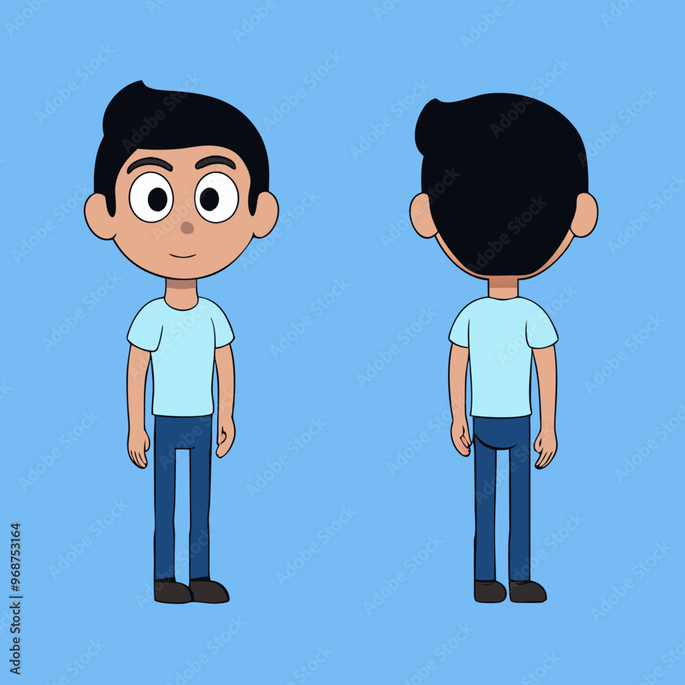 Boy 2D Cartoon Character Illustration Vector for Animation in Normal Pose Front View and Back View, Ready for Animation Boy 2D Cartoon Character Illustration Vector for Animation in Normal Pose Front View and Back View, Ready for Animation