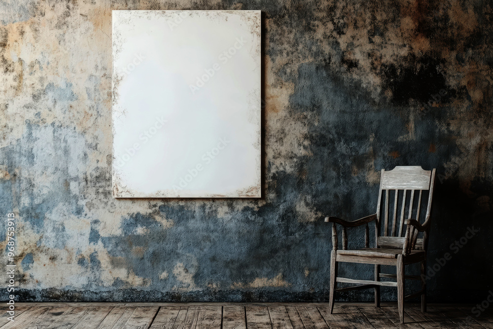 Poster, wall mockup in interior background with old grunge furniture, 3d render, Generative AI Poster, wall mockup in interior background with old grunge furniture, 3d render, Generative AI