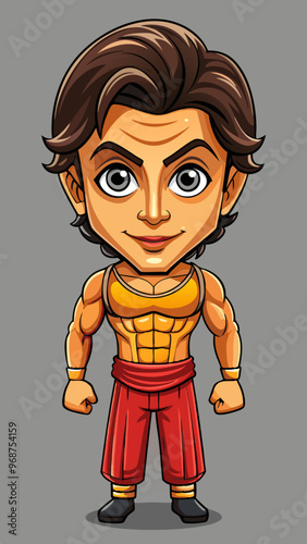 Body Builder 2D Cartoon Character T Pose Front View 