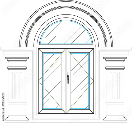 Vector sketch illustration silhouette design engineering drawing architecture door window building old house classic vintage ethnic european model