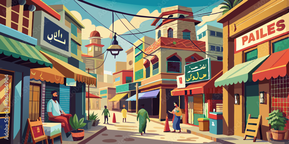 Asian Pakistan Street Illustration for Cartoon Asian Pakistan Street Illustration for Cartoon