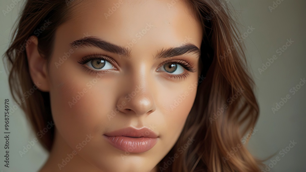 Close-up of beauty face young model with glowing healthy skin, natural makeup. Perfect skin, skincare, cosmetic concept Close-up of beauty face young model with glowing healthy skin, natural makeup. Perfect skin, skincare, cosmetic concept
