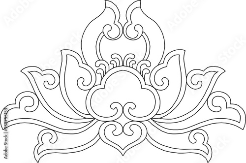 Vector sketch illustration of silhouette of classic vintage ethnic traditional floral animal carving design with decorative ornaments