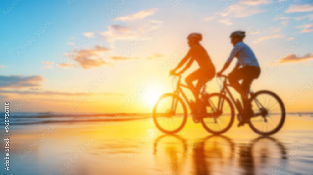 Fototapeta premium ฺBlurred background, Love in Motion, The Thrill of Exploring the World Together on Two Wheels