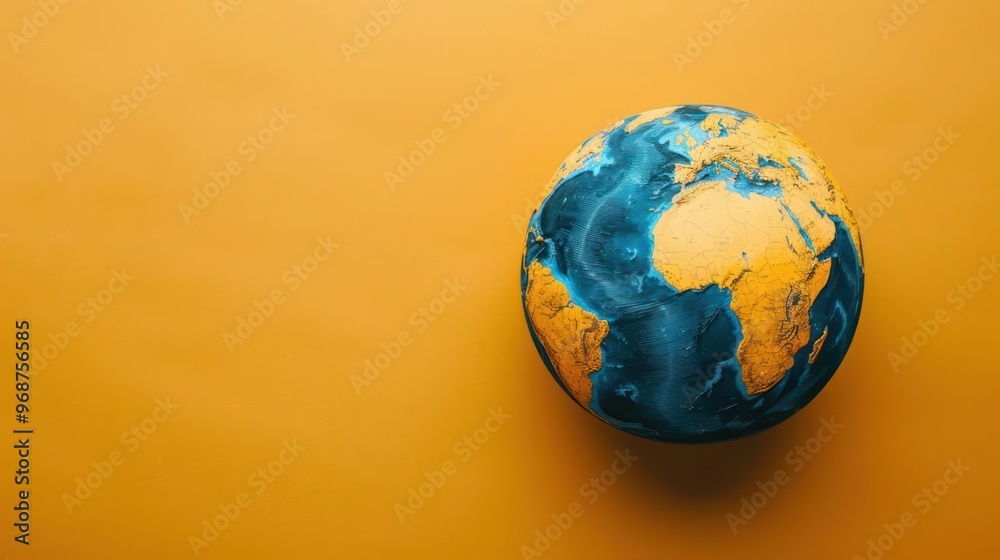 A photograph of Earth, with a yellow backdrop. A photograph of Earth, with a yellow backdrop.