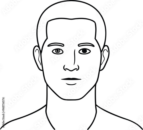 Adult man face and head (without hair), eyes open. Blank male head template for medical infographic clipart vector illustration on black and white.