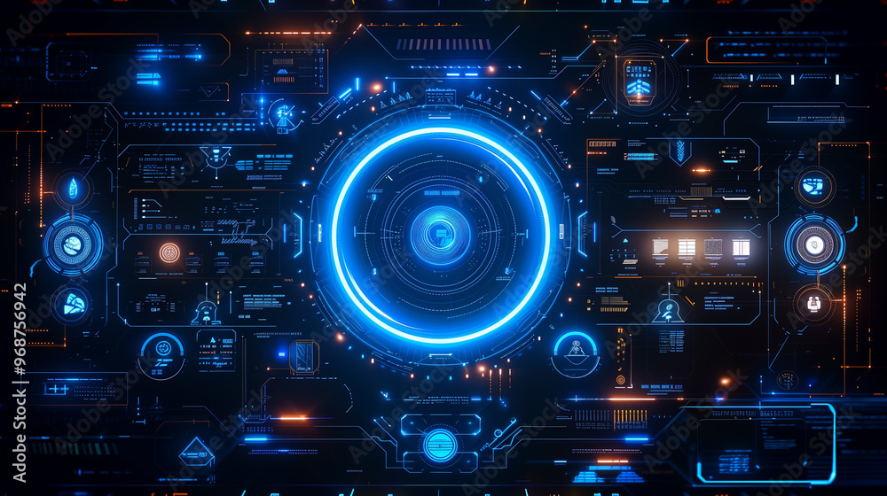 Fototapeta premium Futuristic digital hud interface with blue and orange elements