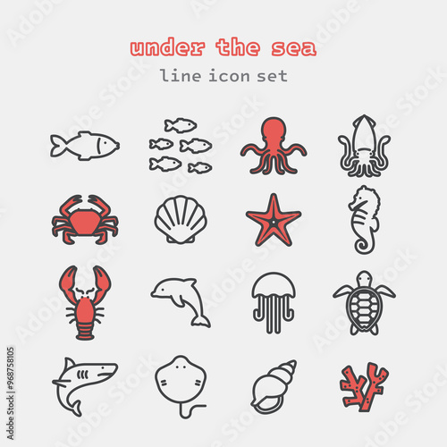 under the sea icon vector set