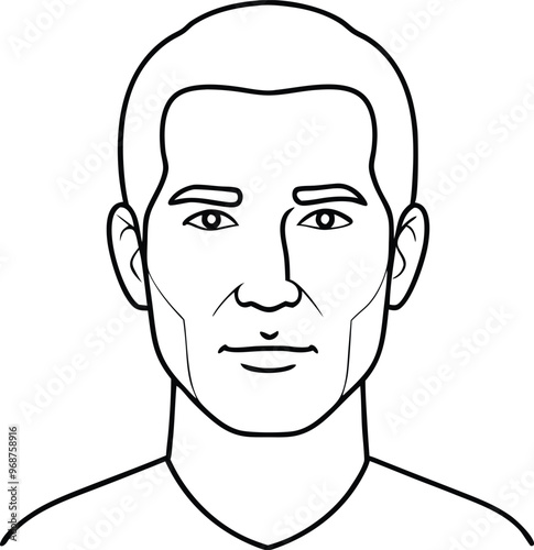 Adult man face and head (without hair), eyes open. Blank male head template for medical infographic clipart vector illustration on black and white.