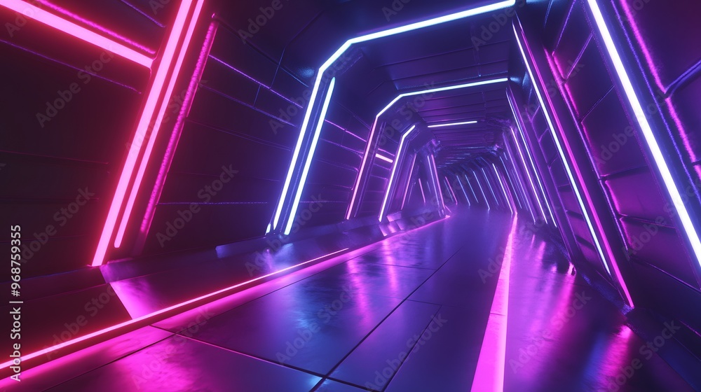 Fototapeta premium Abstract 3D tunnel with glowing neon lines and a futuristic feel