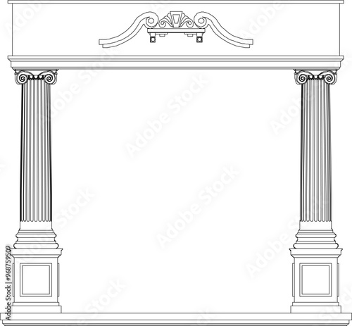 Vector sketch illustration silhouette design engineering drawing architecture door window building old house classic vintage ethnic european model 