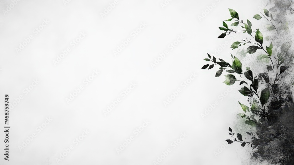 Watercolor Painting of Green Branches on a White Background Watercolor Painting of Green Branches on a White Background