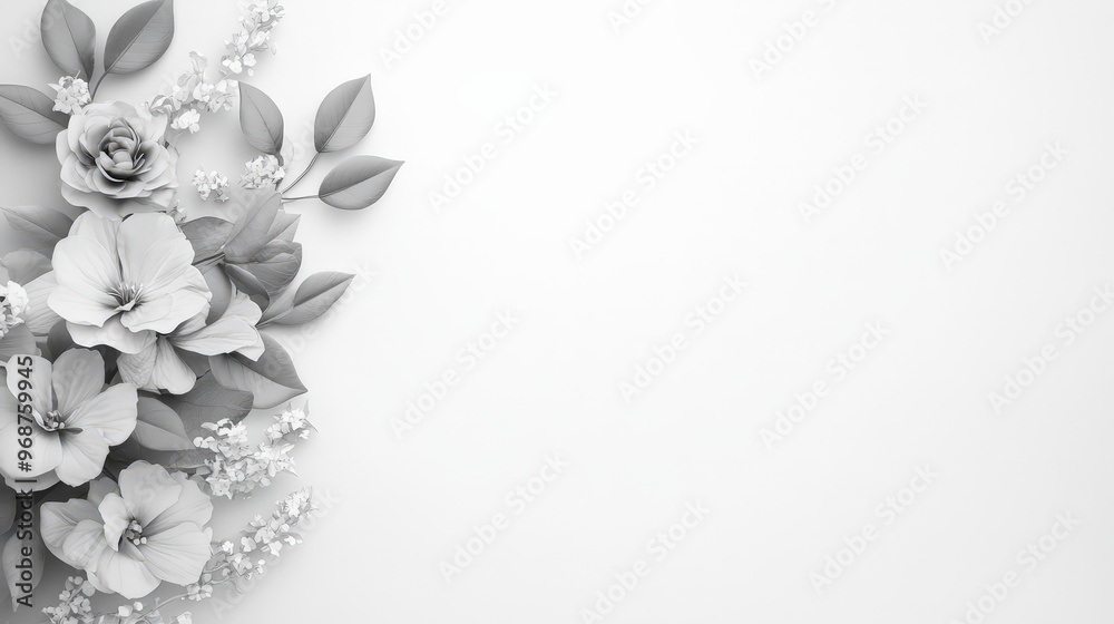 Black and White Floral Border on White Background Black and White Floral Border on White Background
