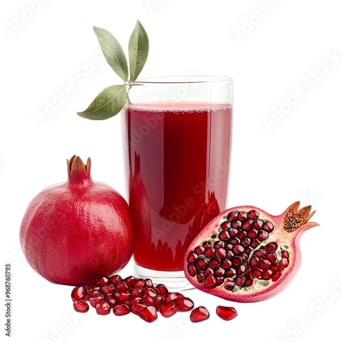 Pomegranate Juice A sweet and slightly tart juice with antioxidant properties. Transparent background. Generative ai. photo