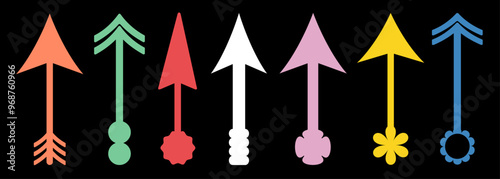 Long arrows icon set. Vector set of trendy long arrows left and right in flat style.Brutalism colorful Y2K shapes.  Replaceable vector design. For your apps, websites and UI or UX design