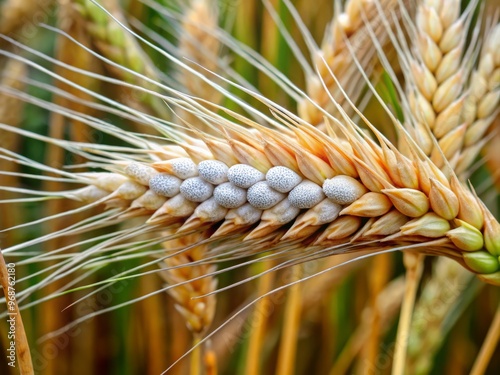 The sclerotium, a fungal resting body, Claviceps purpurea, forms on mature rye grains, typically during the summer months, allowing it to survive unfavorable environmental conditions. photo