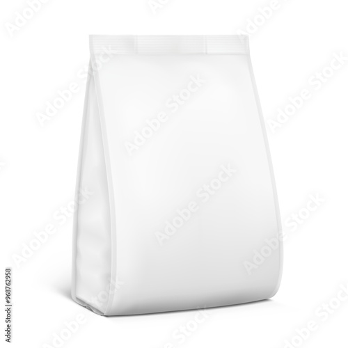 Realistic food snack bag isolated on white background. Half side view. Vector illustration. Can be use for template your design, presentation, promo, ad. EPS 10.