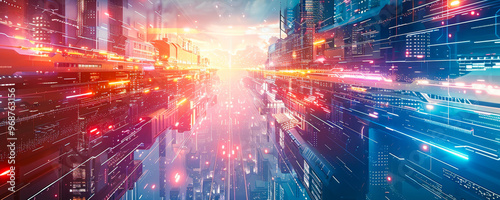 Futuristic Cyber Cityscape: Galactic Metropolis with Advanced Infrastructure, Social Energy Systems - Vision of Next-Gen Society, Cyber Punk Aesthetic