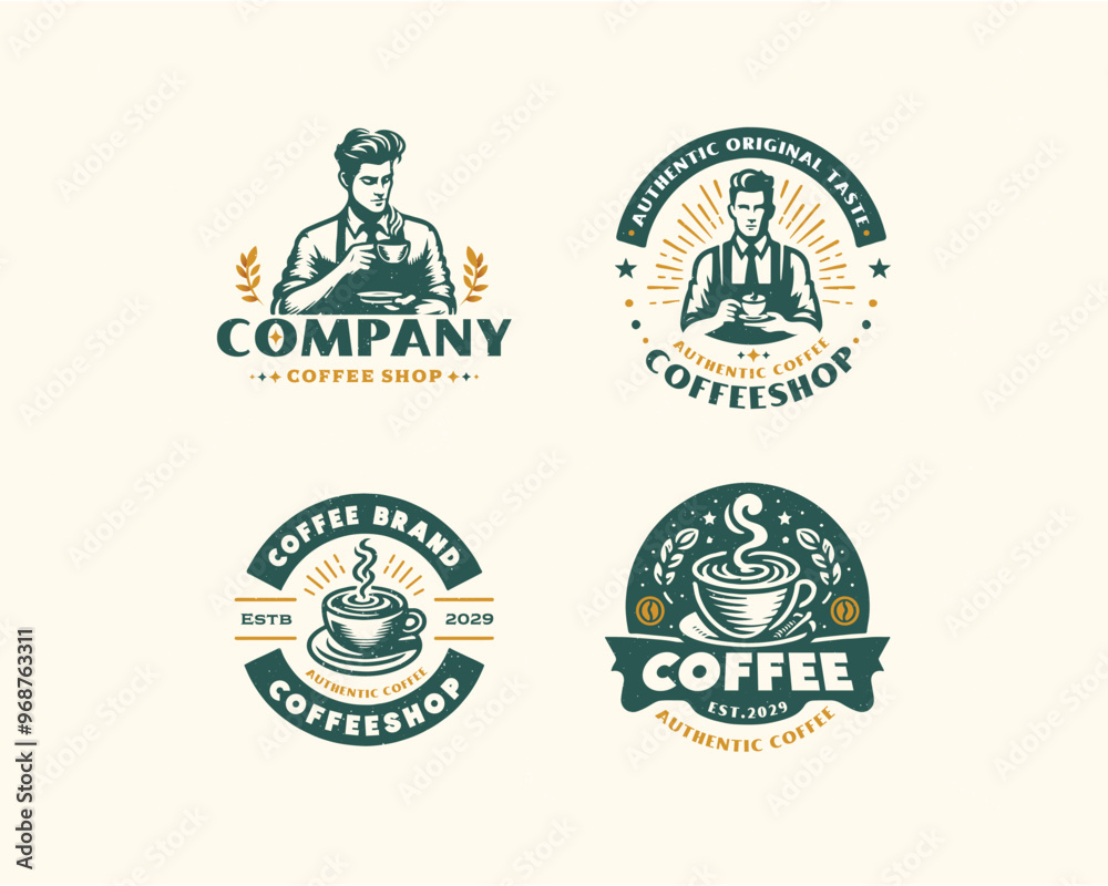 Fototapeta premium Set vintage Coffee logo template for food and beverages business