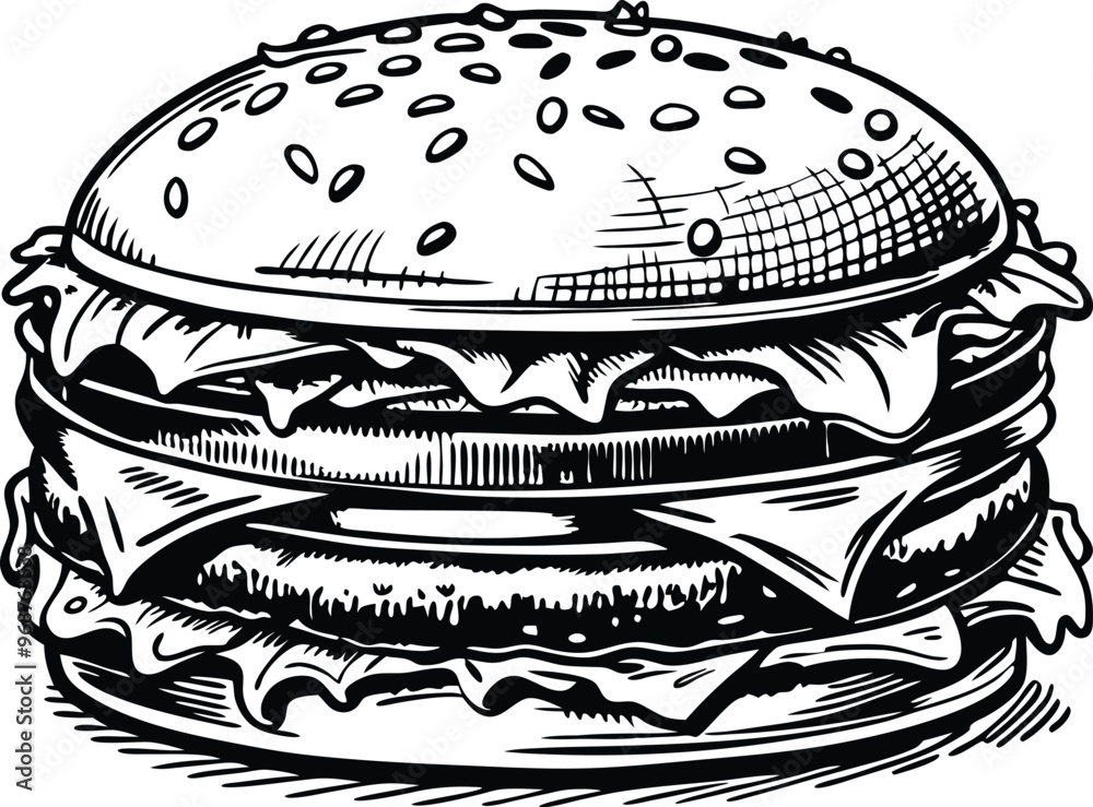 retro style sketch of big burger, hamburger hand drawn vector illustration retro style sketch of big burger, hamburger hand drawn vector illustration