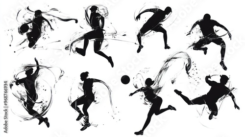 Wallpaper Mural Silhouettes of Soccer Players in Mid-Air with Black Ink Splashes Torontodigital.ca