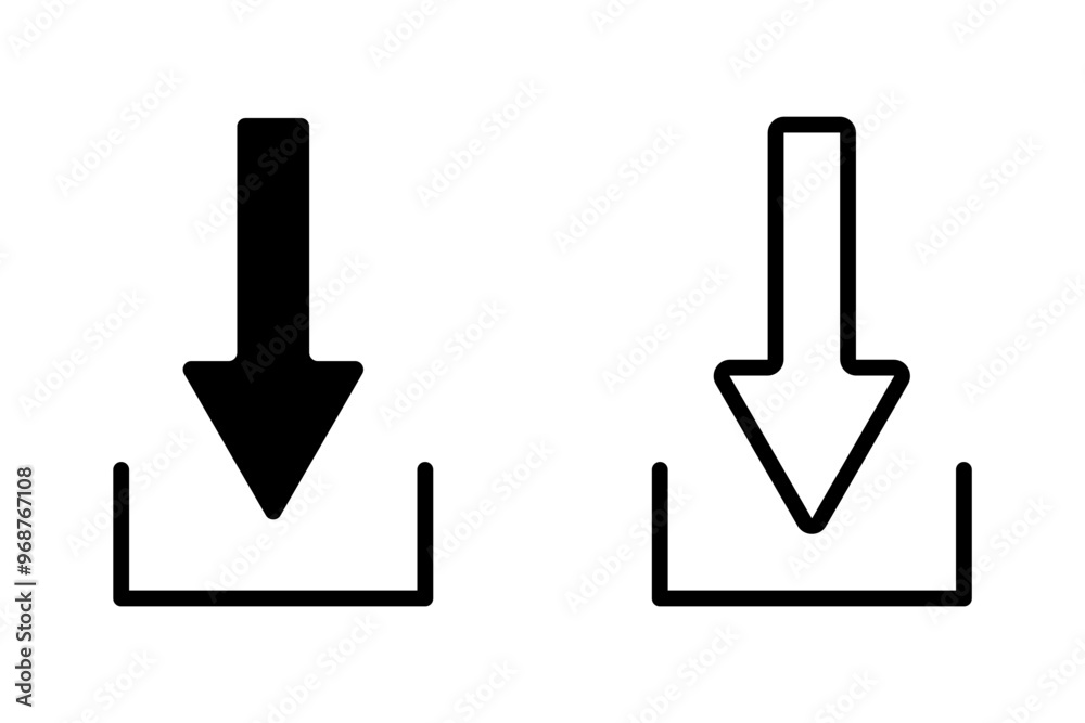 Vector isolated Download black fill and outline icon Vector isolated Download black fill and outline icon